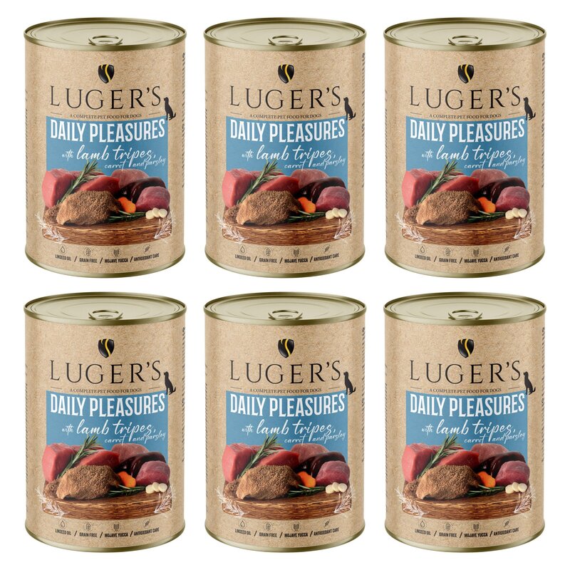 Karma dla psa LUGER'S Daily Pleasures z żołądkami jagnięcymi, marchewką i pietruszką 6 x 400 g