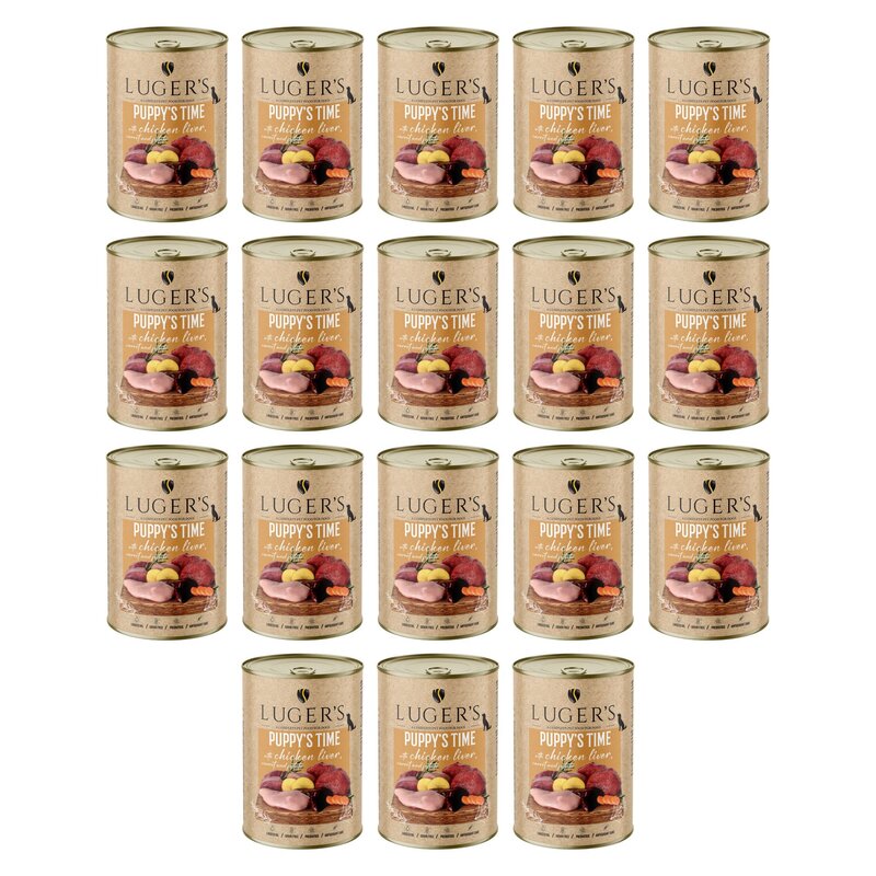 Karma dla psa LUGER'S Puppy's Time z wątróbką z kurczaka, marchewką i ziemniakiem 18 x 400 g