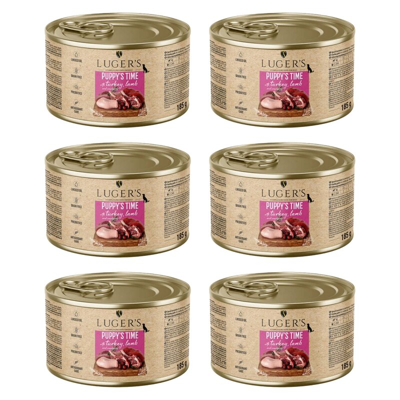 Karma dla psa LUGER'S Puppy's Time z indykiem, jagnięciną i żurawiną 6 x 185 g