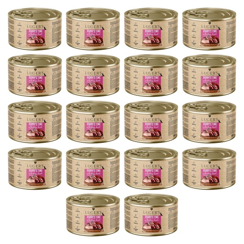Karma dla psa LUGER'S Puppy's Time z indykiem, jagnięciną i żurawiną 18 x 185 g