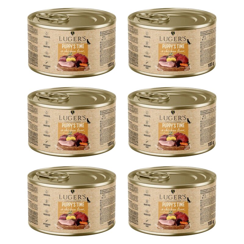 Karma dla psa LUGER'S Puppy's Time z wątróbką z kurczaka, marchewką i ziemniakiem 6 x 185 g