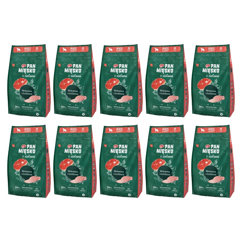 Karma dla psa PAN MIĘSKO Ziołowa wołowina z królikiem M 10 x 3 kg