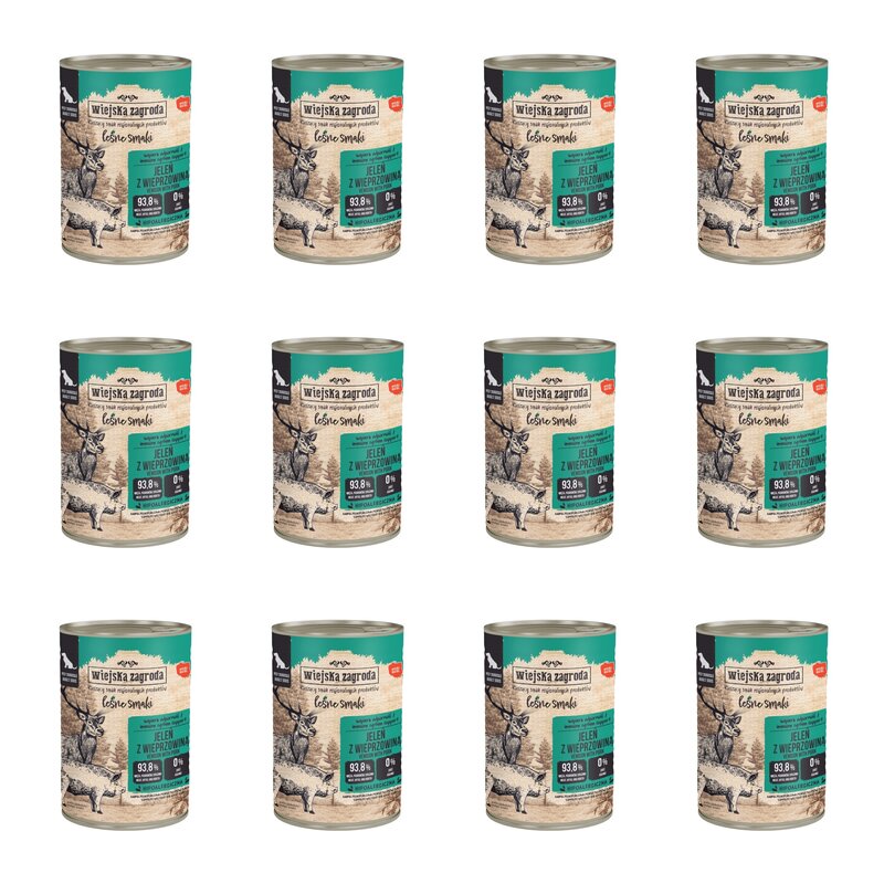 Karma dla psa WIEJSKA ZAGRODA Leśne smaki Jeleń z wieprzowiną 12 x 400 g