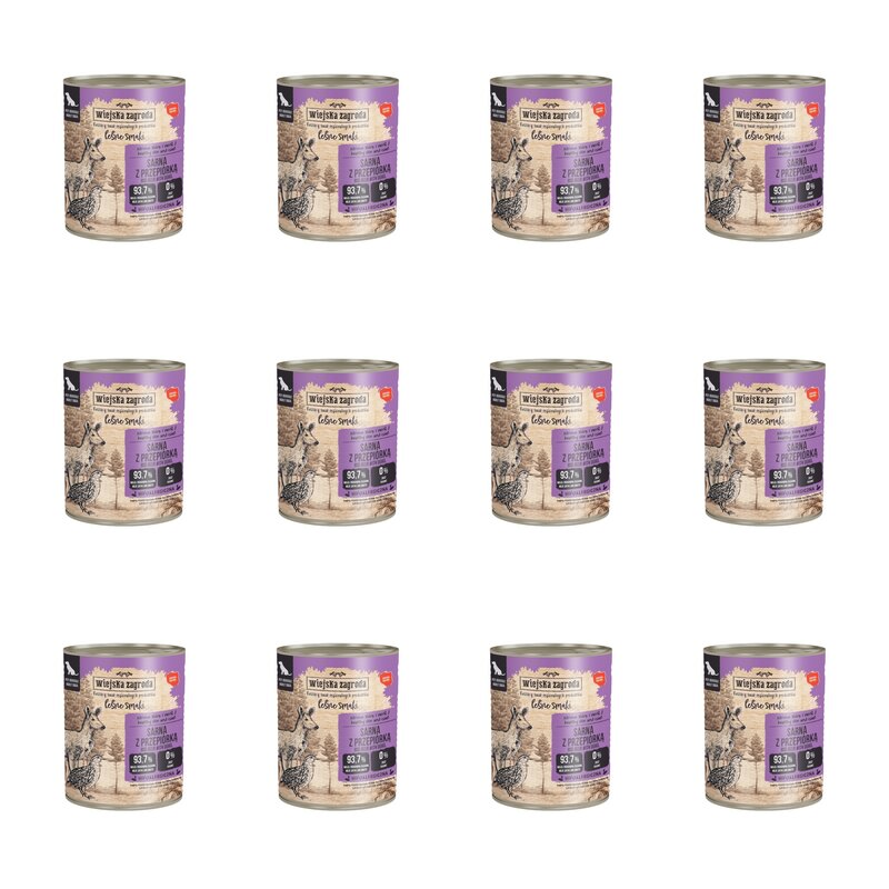 Karma dla psa WIEJSKA ZAGRODA Adult Leśne smaki Sarna z przepiórką 12 x 800 g