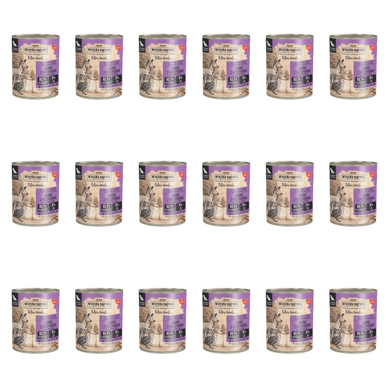 Karma dla psa WIEJSKA ZAGRODA Adult Leśne smaki Sarna z przepiórką 18 x 800 g
