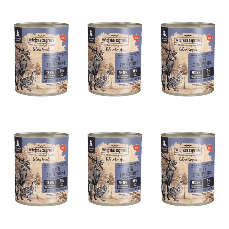 Karma dla psa WIEJSKA ZAGRODA Junior Leśne smaki Jeleń z przepiórką 6 x 800 g
