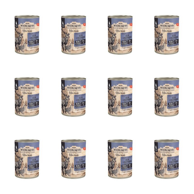 Karma dla psa WIEJSKA ZAGRODA Junior Leśne smaki Jeleń z przepiórką 12 x 400 g