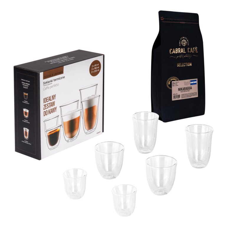 Kawa ziarnista CABRAL CAFE Selection Nikaragua 1 kg + Zestaw szklanek GÖTZE & JENSEN GA601P (6 sztuk)