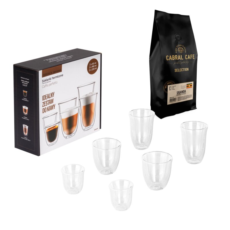 Kawa ziarnista CABRAL CAFE Selection Uganda 1 kg + Zestaw szklanek GÖTZE & JENSEN GA601P (6 sztuk)