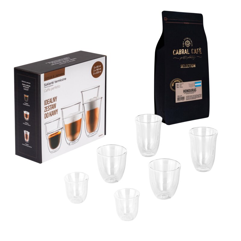 Kawa ziarnista CABRAL CAFE Selection Honduras 1 kg + Zestaw szklanek GÖTZE & JENSEN GA601P (6 sztuk)