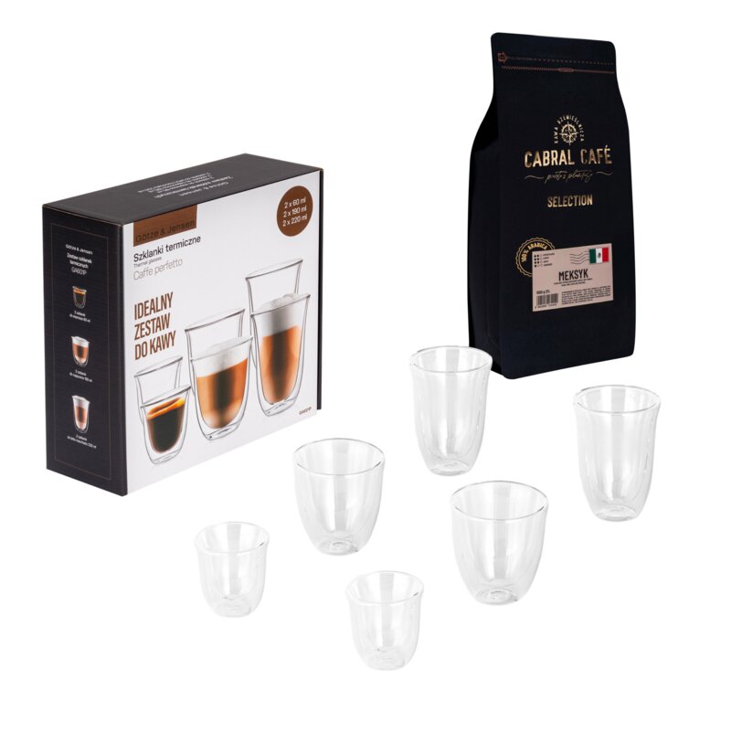 Kawa ziarnista CABRAL CAFE Selection Meksyk 1 kg + Zestaw szklanek GÖTZE & JENSEN GA601P (6 sztuk)