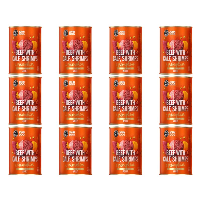 Karma dla psa JOHN DOG Pumpkin Wołowina z cielęciną, krewetkami i dynią 12 x 400 g