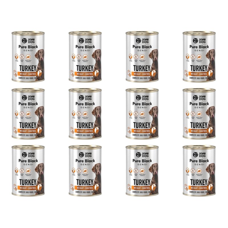 Karma dla psa JOHN DOG Pure Black Sensi Weight Control Indyk 12 x 400 g