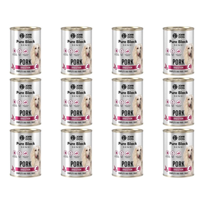 Karma dla psa JOHN DOG Pure Black Sensi Digestion Wieprzowina 12 x 400 g