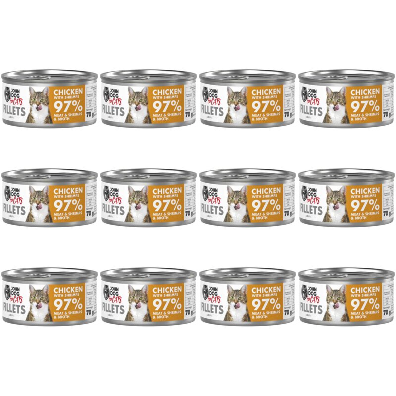 Karma dla kota JOHN DOG For Cats Kurczak z krewetkami filety 12 x 70 g