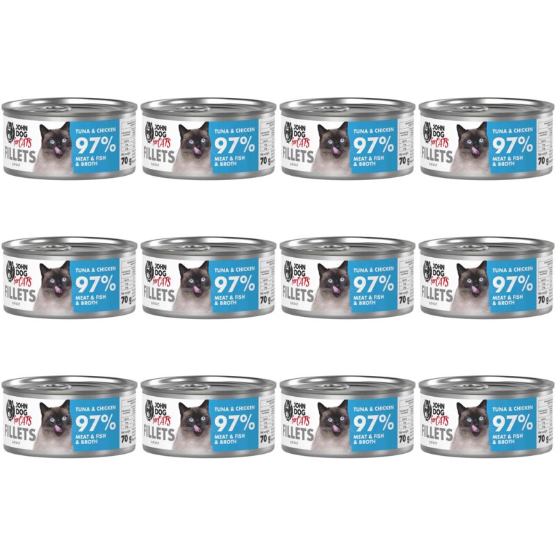 Karma dla kota JOHN DOG For Cats Tuńczyk i kurczak Filety 12 x 70 g