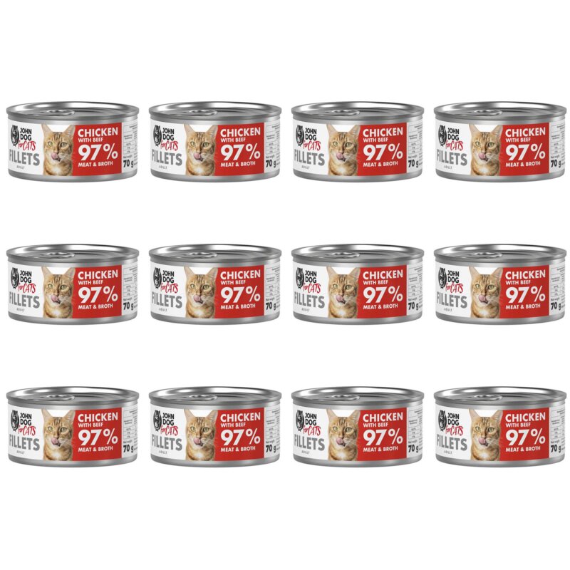 Karma dla kota JOHN DOG For Cats Kurczak z wołowiną Filety 12 x 70 g