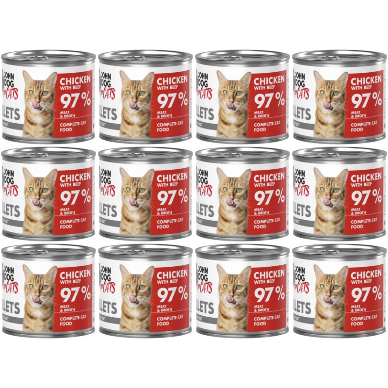 Karma dla kota JOHN DOG For Cats Kurczak z wołowiną filety 12 x 140 g