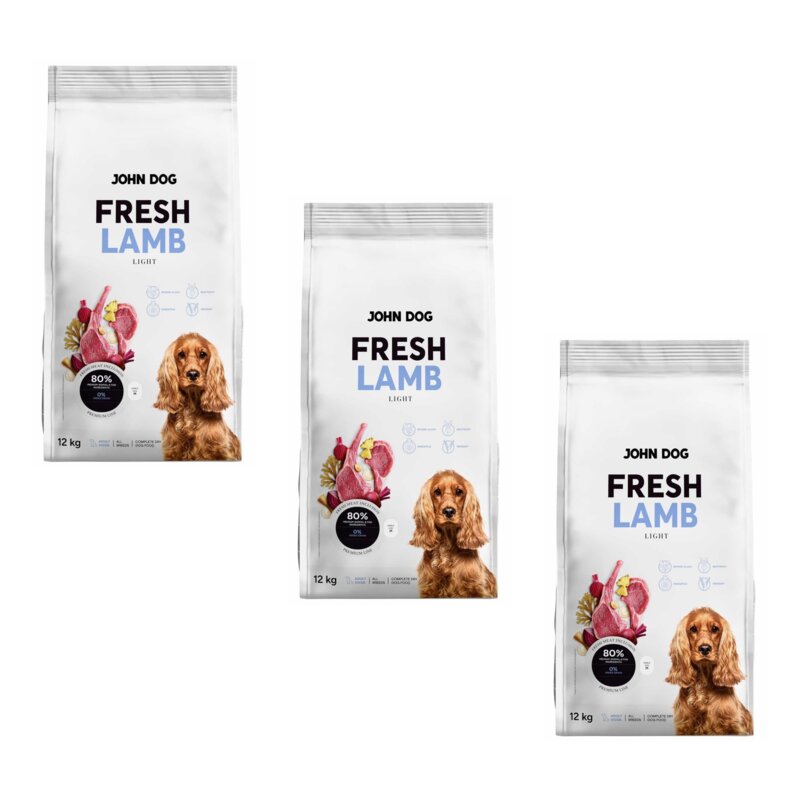Karma dla psa JOHN DOG Fresh Light Jagnięcina 3 x 12 kg