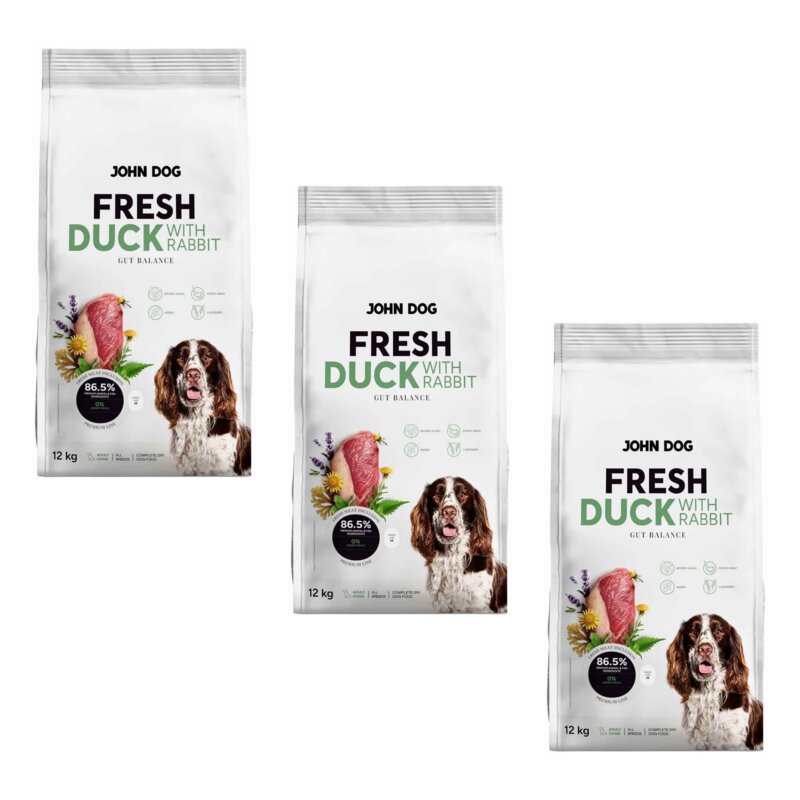 Karma dla psa JOHN DOG Fresh Kaczka z królikiem 3 x 12 kg