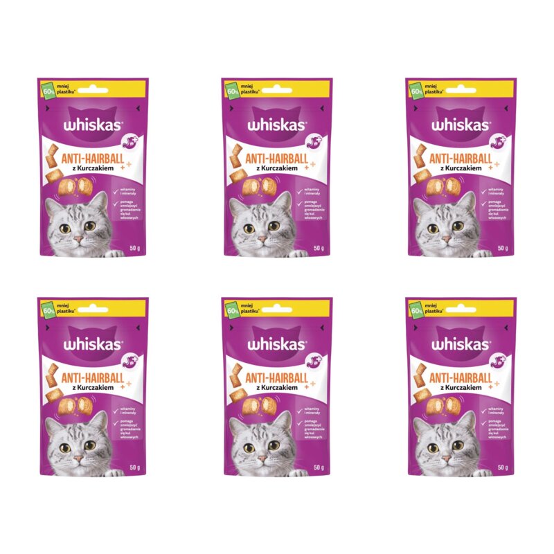 Przysmak dla kota WHISKAS Anti-Hairball 6 x 50 g