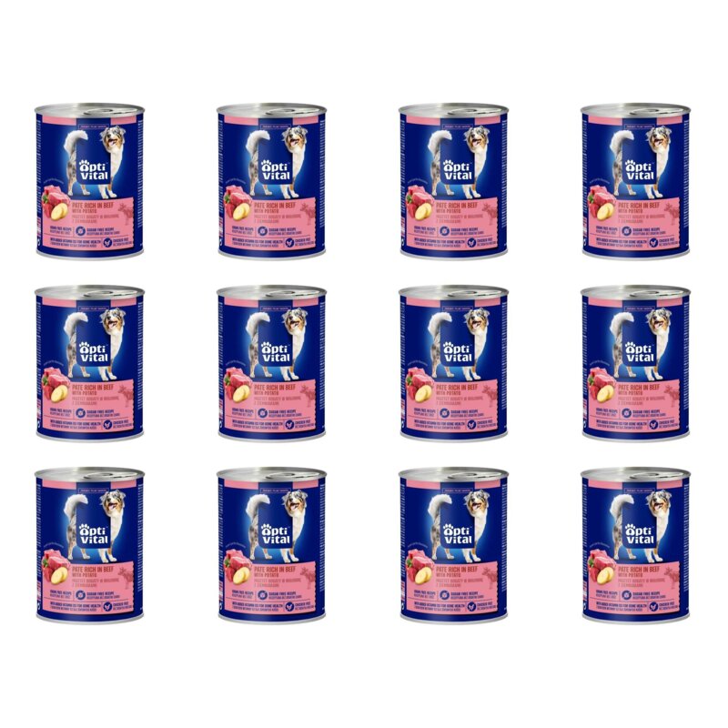 Karma dla psa OPTIVITAL Pasztet Wieprzowina Bogaty w wołowinę z ziemniakami 12 x 400 g