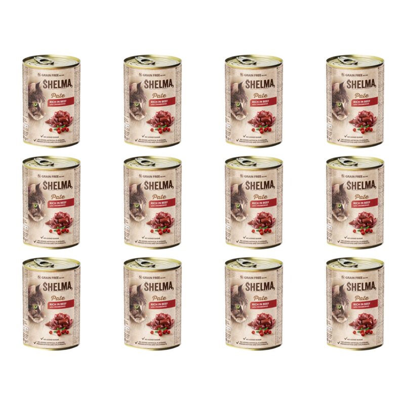 Karma dla kota SHELMA Pate Wołowina z żurawiną 12 x 400 g