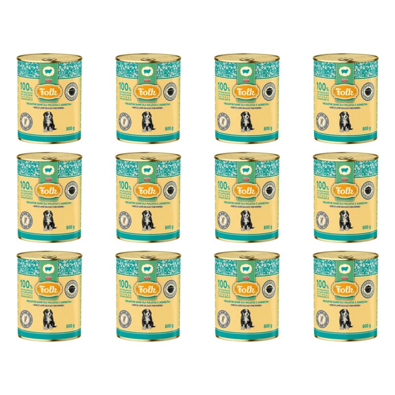 Karma dla psa FOLK Junior Delikatne danie dla malucha z jagnięciną 12 x 800 g
