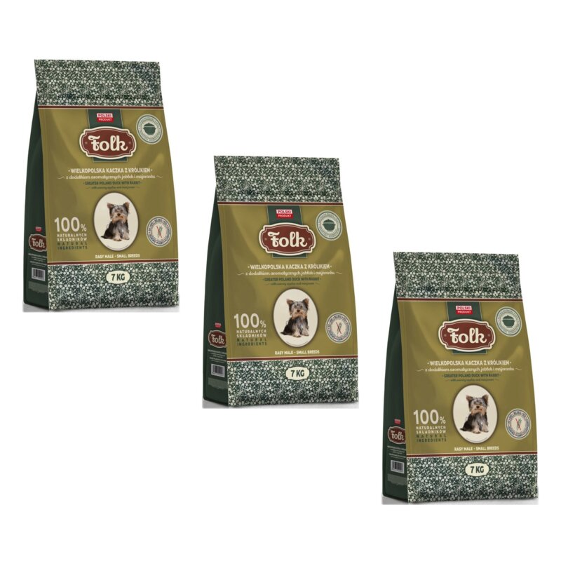 Karma dla psa FOLK Mini Wielkopolska kaczka z królikiem. jabłkiem i majerankiem 3 x 7 kg