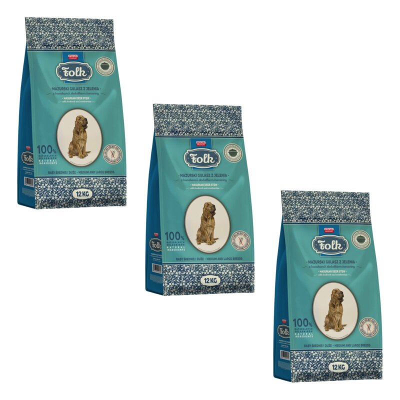 Karma dla psa FOLK M&L Mazurski gulasz z jelenia z burakami i dodatkiem żurawiny 3 x 12 kg