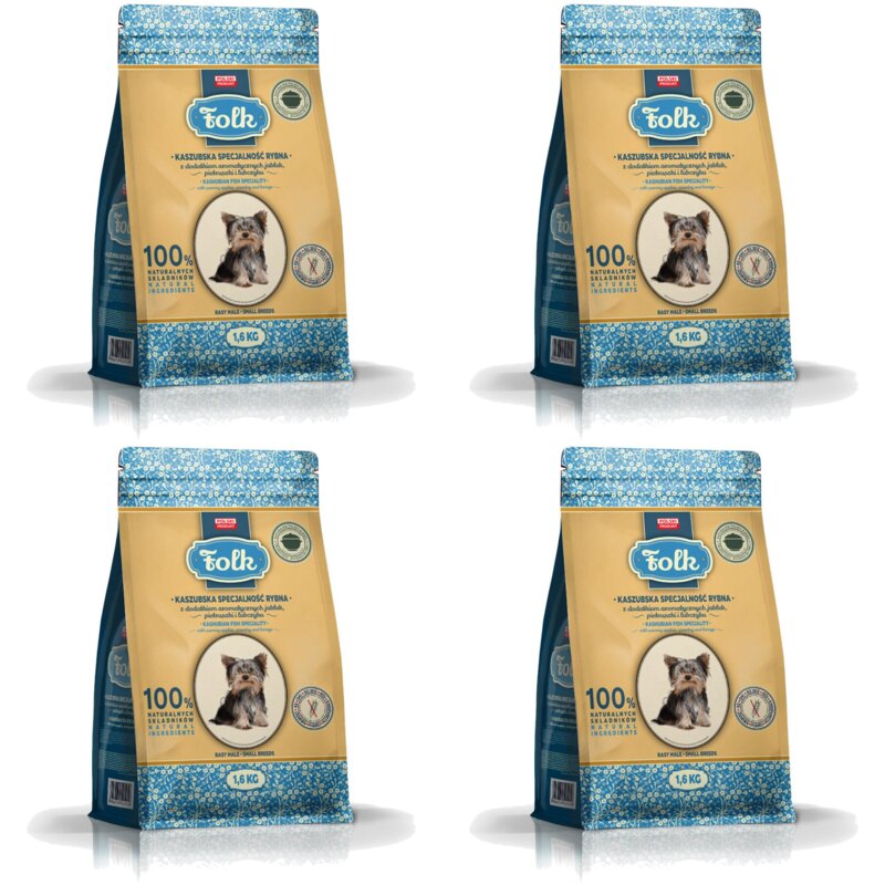 Karma dla psa FOLK Mini Kaszubska specjalność rybna z dodatkiem jabłek, pietruszki i lubczyku 4 x 1.6 kg