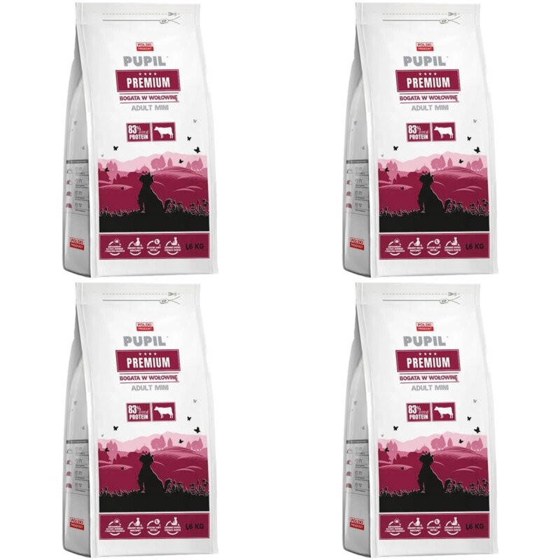 Karma dla psa PUPIL PREMIUM Adult Mini Bogata w wołowinę 4 x 1.6 kg