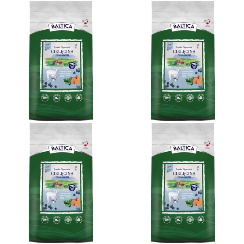 Karma dla psa BALTICA Smaki Regionów Adult Cielęcina z jagnięciną M/L 4 x 9 kg