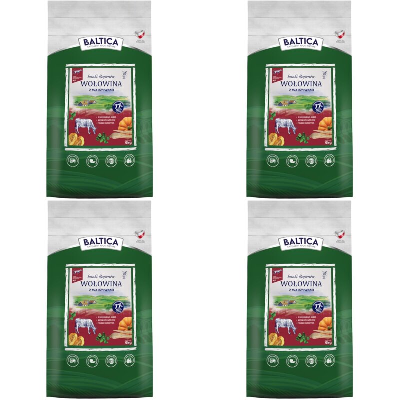 Karma dla psa BALTICA Smaki Regionów Adult Wołowina z warzywami M/L 4 x 9 kg