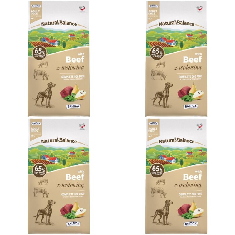Karma dla psa BALTICA Natural & Balance z wołowiną M/L 4 x 9 kg