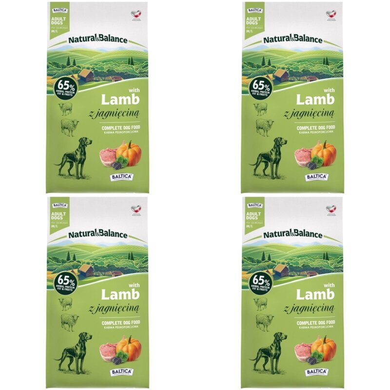 Karma dla psa BALTICA Natural & Balance z jagnięciną M/L 4 x 9 kg