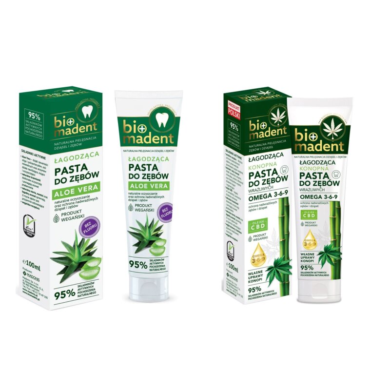 Pasta do zębów BIO MADENT Aloe Vera 100 ml + Pasta do zębów BIO MADENT Konopna Łagodząca 100 ml