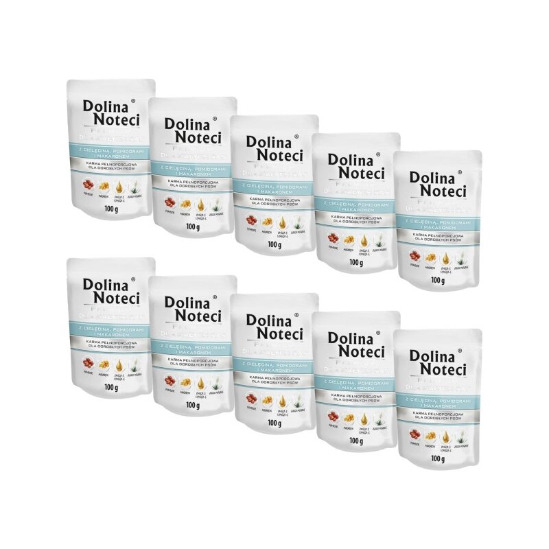 Karma dla psa DOLINA NOTECI Premium z cielęciną, pomidorami i makaronem 10 x 100 g