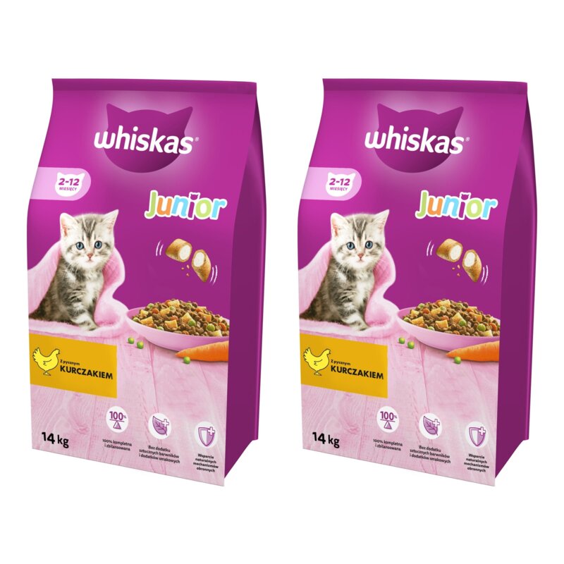 Karma dla kota WHISKAS Junior Kurczak 2 x 14 kg