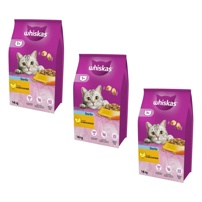 Karma dla kota WHISKAS Sterile Kurczak 3 x 14 kg