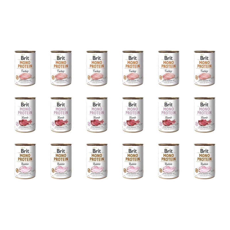 Karma dla psa BRIT Mix smaków Mono Protein Indyk, Jagnięcina, Królik 18 x 400 g