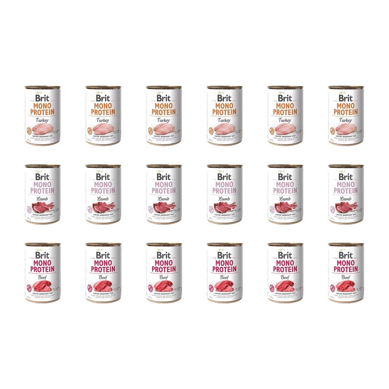 Karma dla psa BRIT Mix smaków Mono Protein Indyk, Jagnięcina, Wołowina 18 x 400 g