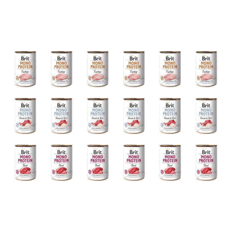 Karma dla psa BRIT Mix smaków Mono Protein Indyk, Jagnięcina z ryżem, Wołowina 18 x 400 g