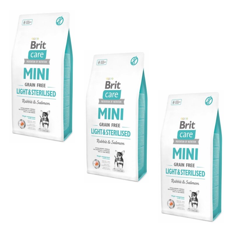 Karma dla psa BRIT Care Mini Light & Sterilised Królik z łososiem 3 x 7 kg