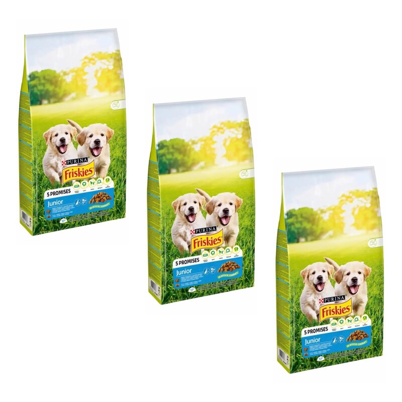 Karma dla psa FRISKIES 5 Promises Junior z kurczakiem i warzywami z mlekiem 3 x 15 kg