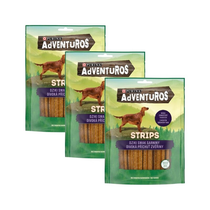 Przysmak dla psa ADVENTUROS Strips Dziki smak sarniny 3 x 90g