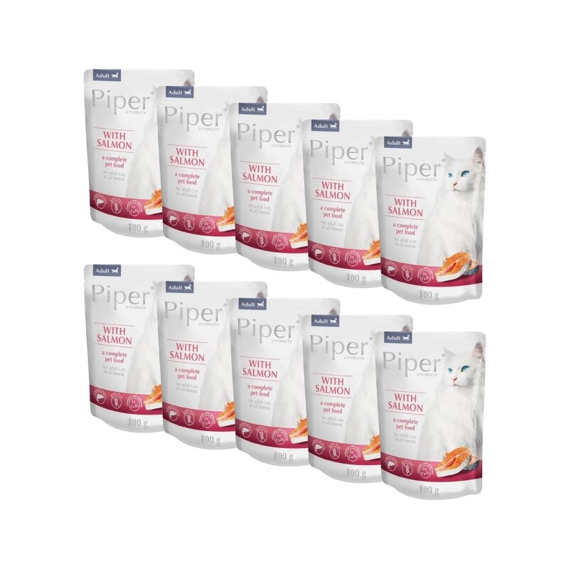 Karma dla kota PIPER Animals z łososiem 10 x 100 g