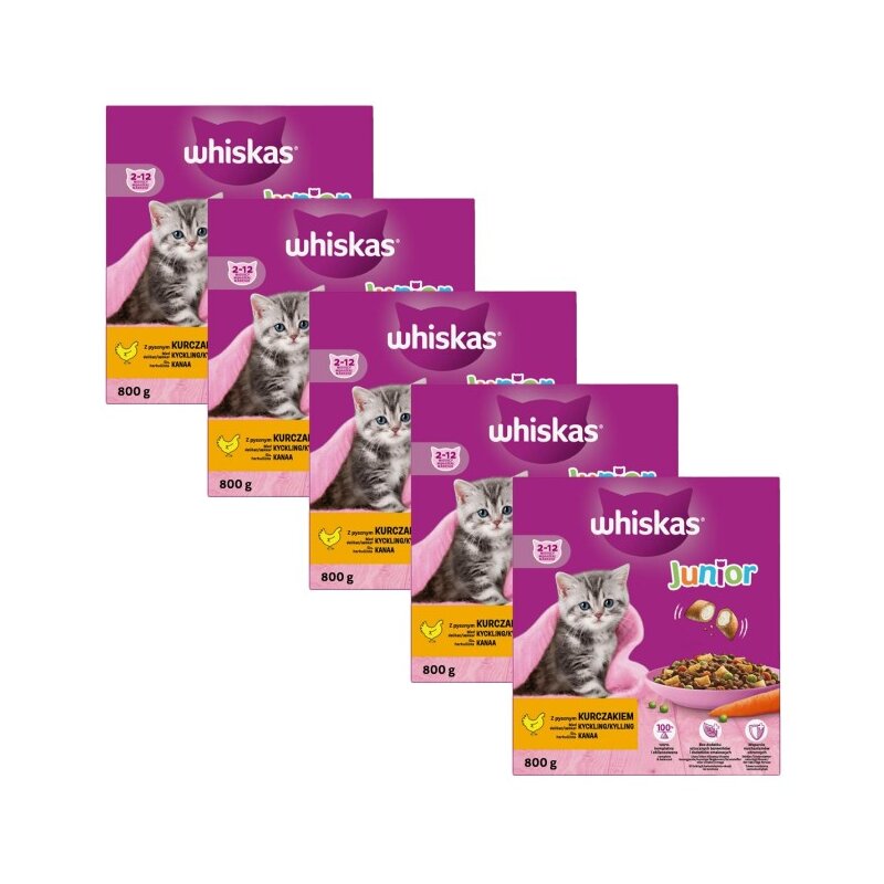 Karma dla kota WHISKAS Junior z kurczakiem 5 x 800 g