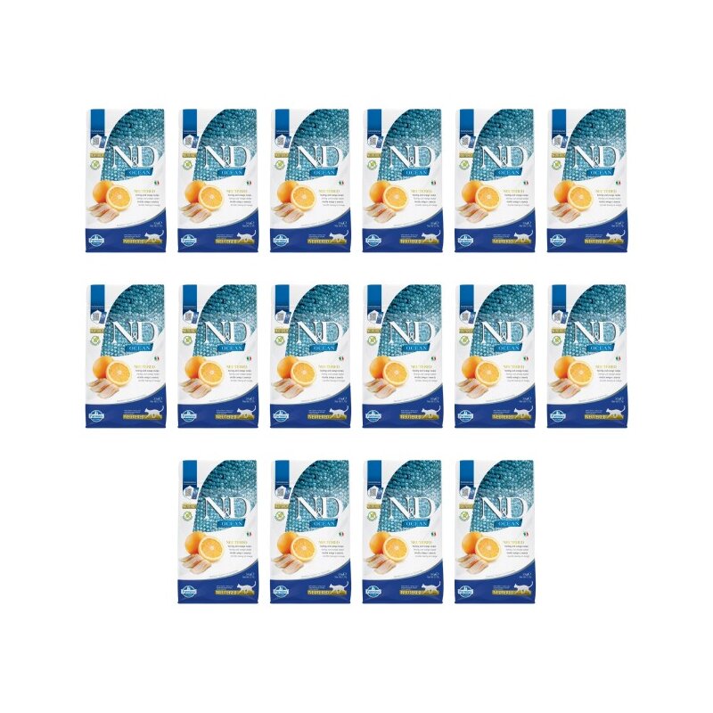 Karma dla kota FARMINA N&D Ocean Neutered Śledź i Pomarańcza Adult 16 x 300 g