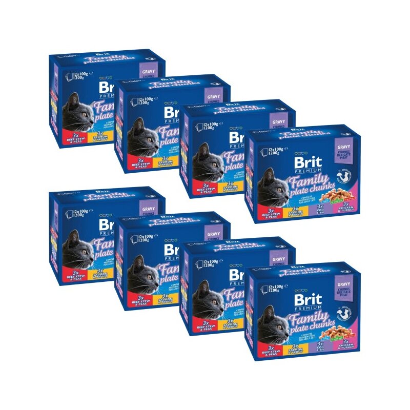 Karma dla kota BRIT Premium Adult Family Plate Chunks Mix smaków (96 x 100g)